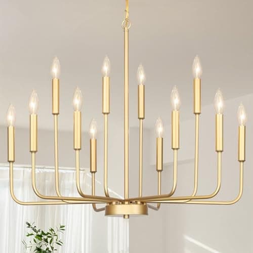 Gifarich Gold Chandeliers for Dining Room Light Fixture Over Table, Modern Farmhouse Chandeliers for Living Room,12-Lights Candle Lighting Fixtures for Entryway Kitchen Island Foyer