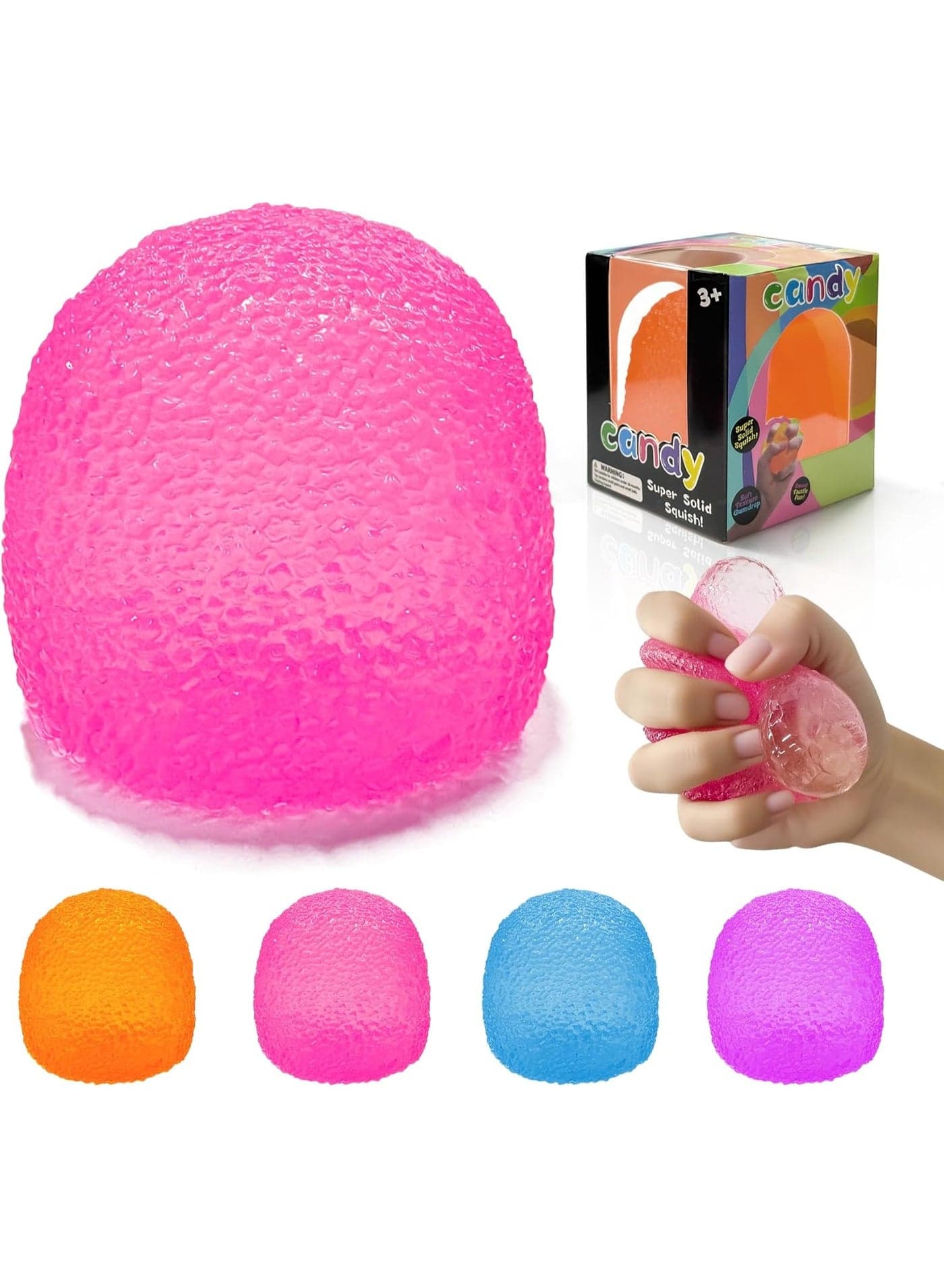 Stress Balls-Gumdrop Squishy Stress for Kids and Adults, Super Solid Squeeze Ball, Sensory for Stress Relief, Birthday, Easter Basket Stuffers and Party Favors(Pink)