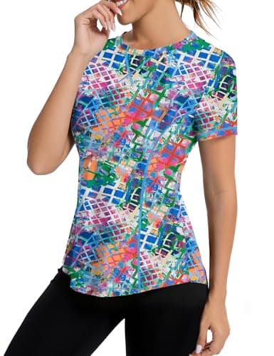 Avoogue Rashguard for Women UPF 50+ Sun Protection Shirts Athletic Quick Dry Swim Gym Shirts Workout Tee Tops 2026(Colourful Floral,M)