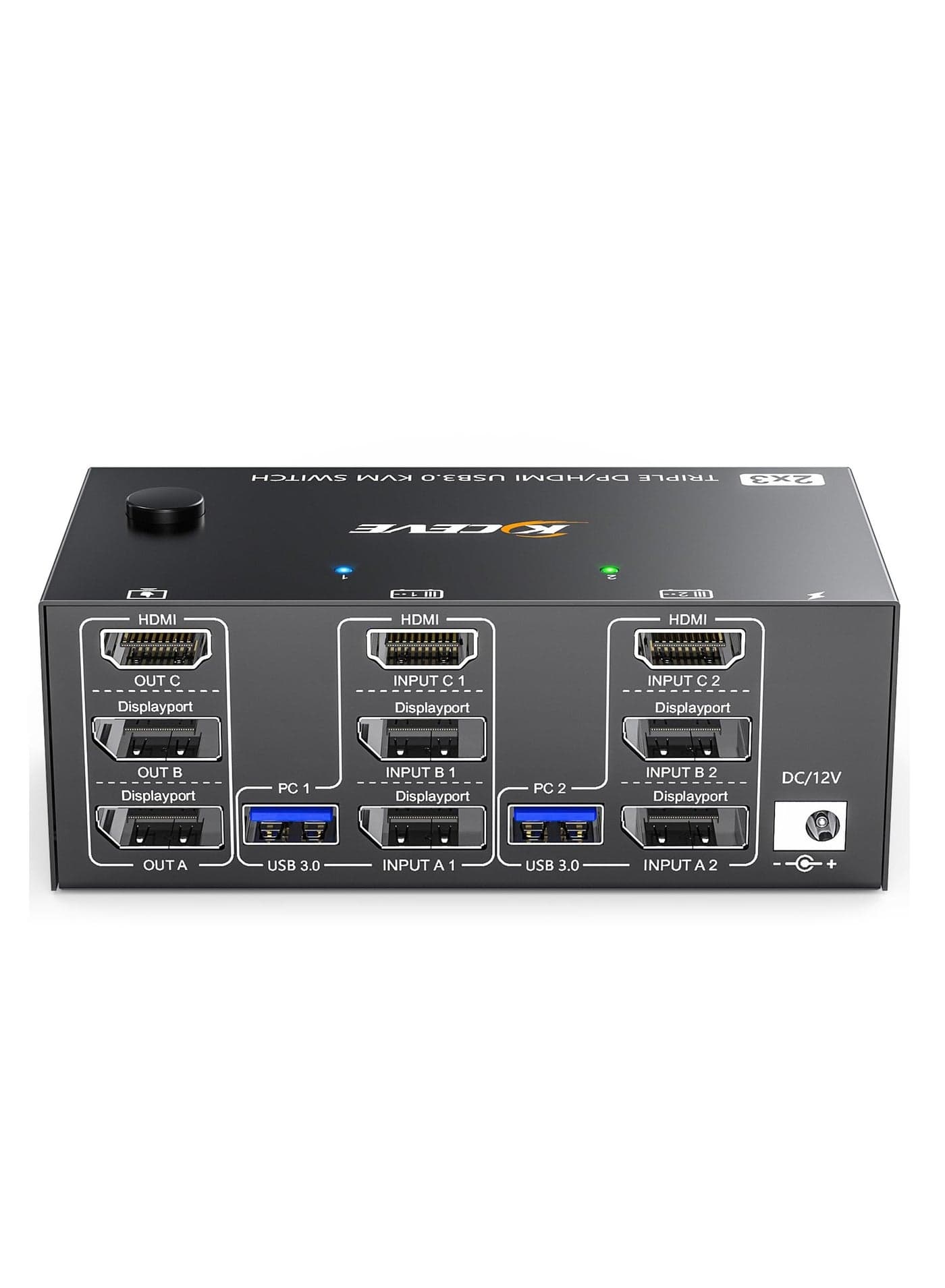 KVM Switch for 3 Monitors and 2 Computers, Supports 8K@60Hz u0026 4K@144Hz, HDMI + 2 DisplayPort, Triple Monitor Sharing, 4 USB 3.0 Ports, Includes Wired Remote u0026 5 Cables.