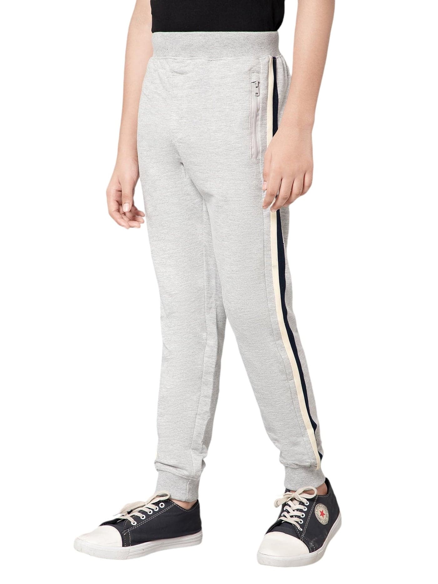 Alan Jones Clothing Boys Taped Joggers Mid Rise Trackpants (Light Grey_5-6 Years)