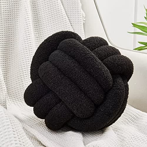 Uvvyui Knot Pillow Ball, Soft Home Decorative Pillows, Round Throw Pillow, Handmade Knotted Plush Pillow, Round Boucle Pillow Cushion (11 Inches Black)