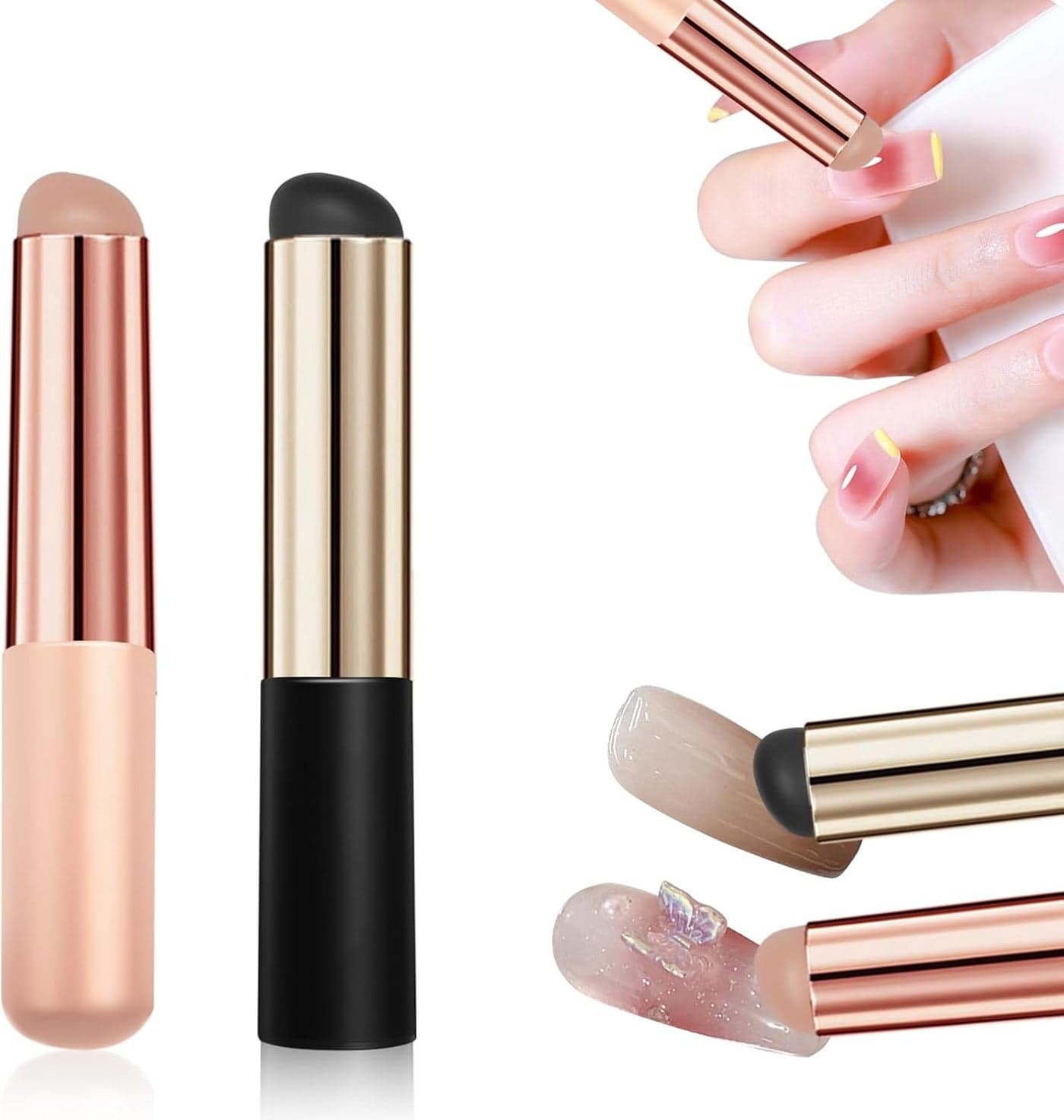2Pcs Silicone Nail Tools Silicone Nail Brush Ombre Nail Brush Nail Art Reusable Nail Art Brushes Nail Polish Brush Applicator Sticks Portable Nail Gradient Brush Manicure DIY Tool BlackPink