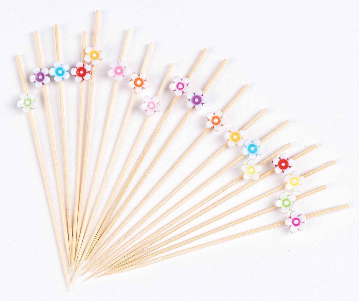 PuTwo Cocktail Picks Handmade Bamboo Toothpicks 100pcs 4.7” in Multicolor Flower