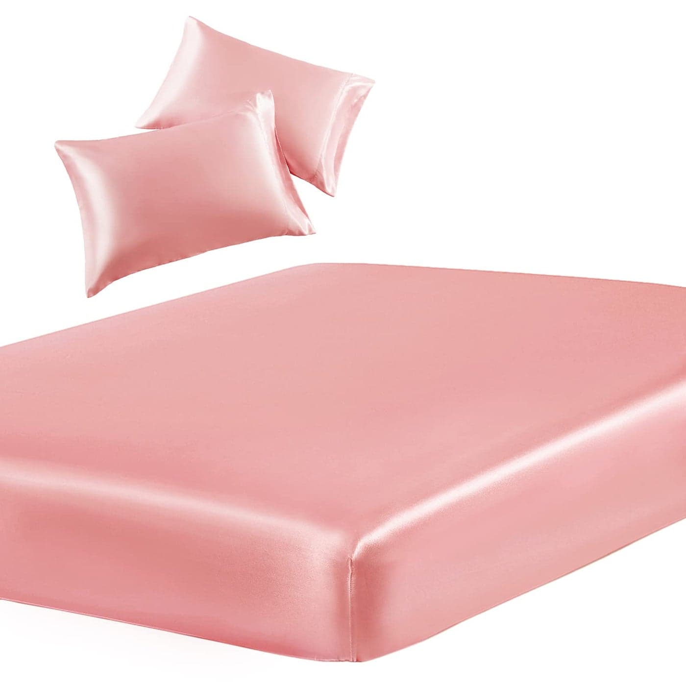 SiinvdaBZX 3Piece Set Satin Full Fitted Sheet 2 Pillowcase Blush Pink Silky Soft Fitted Bottom Sheet Wrinkle Free Fade Resistant Deep Pocket Bed Sheet Deep Up to 15