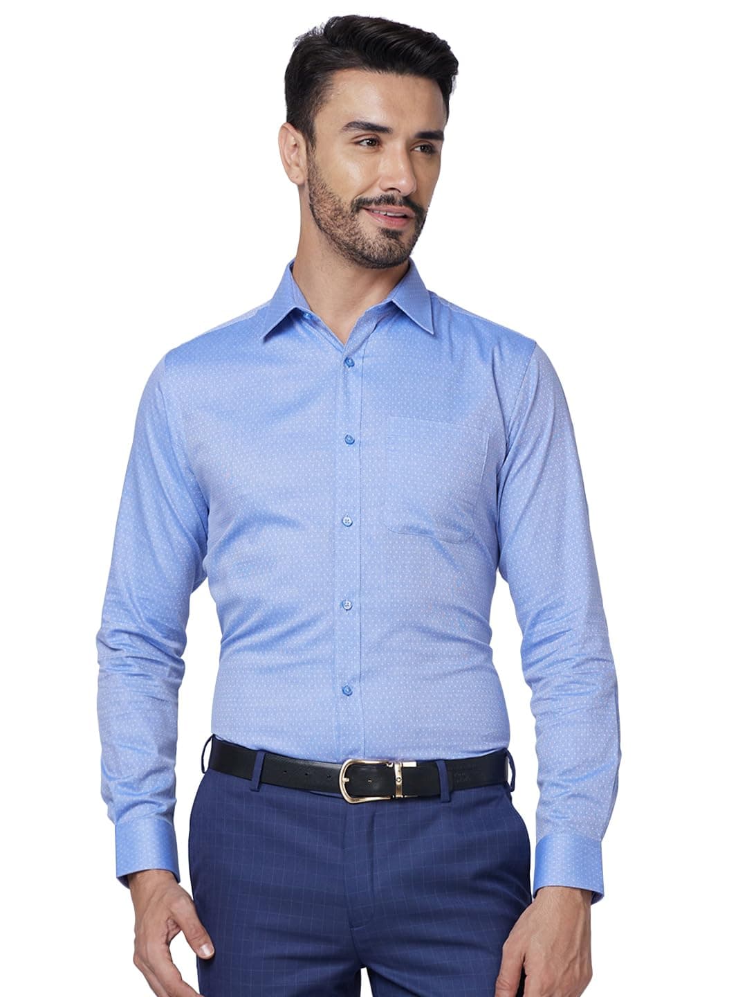 Raymond Men Slim Fit Self Design Medium Blue Shirt (Size: 40)-Rmsx12811-B3, Size_42