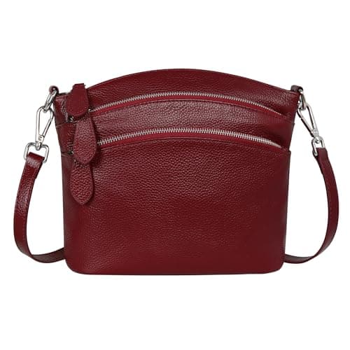 HESHE Leather Purse Crossbody Bags Small Shoulder Bag Leather Satchel Bags for Women Handbags and Purses Multi Pocketbook Tote Trendy Hobo (Wine)