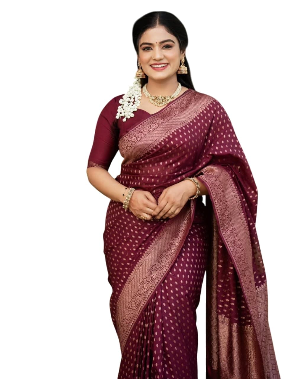Flosive Women's Banarasi Kanjivaram Soft Silk Saree | Elegant Ethnic Wear with Contrast Blouse Piece (MAROON)