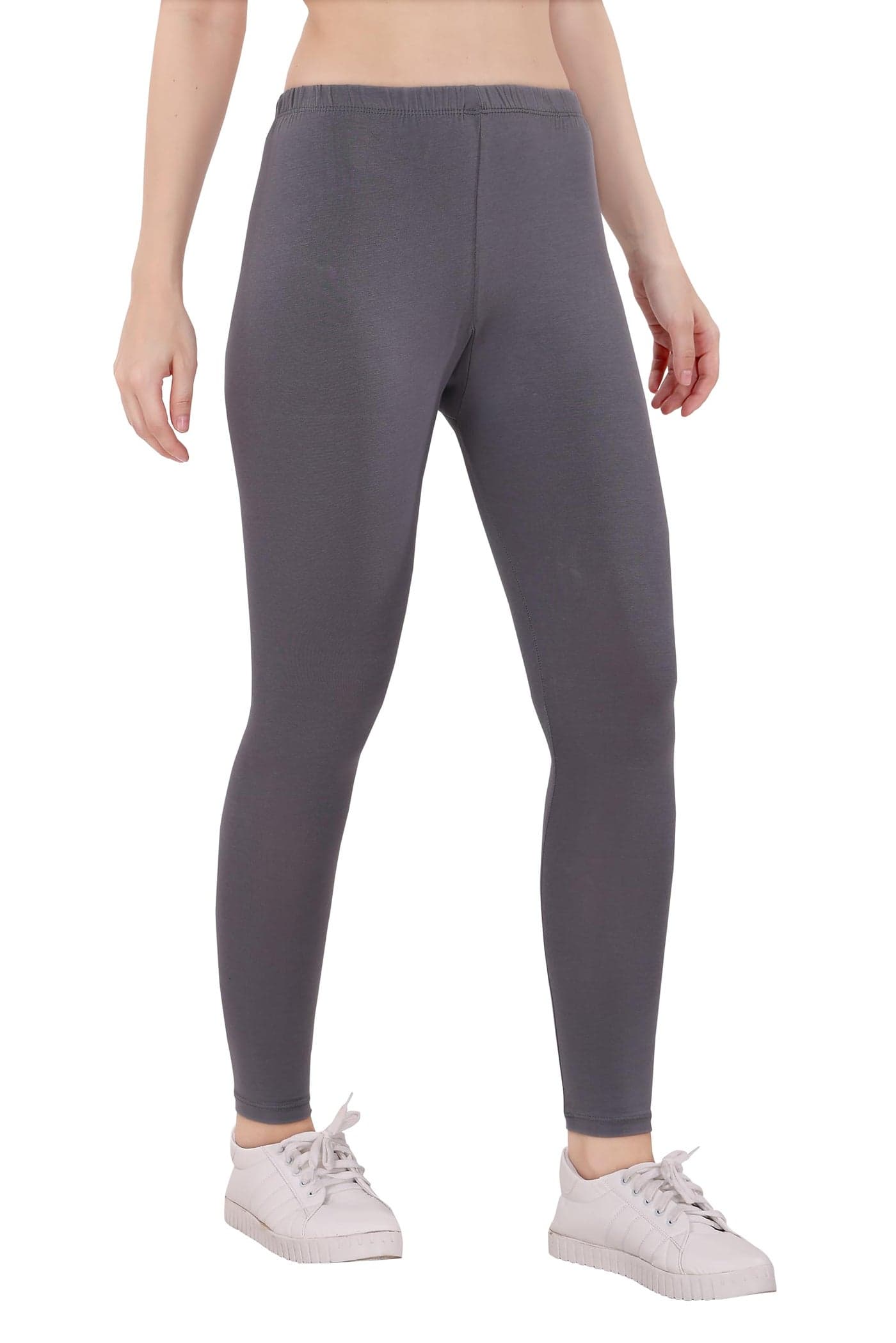 TRASA Ultra Soft Cotton Ankle Solid Regular and Plus 15 Colours Ankle Leggings for Womens and Girls - Size - Large - Dark Grey