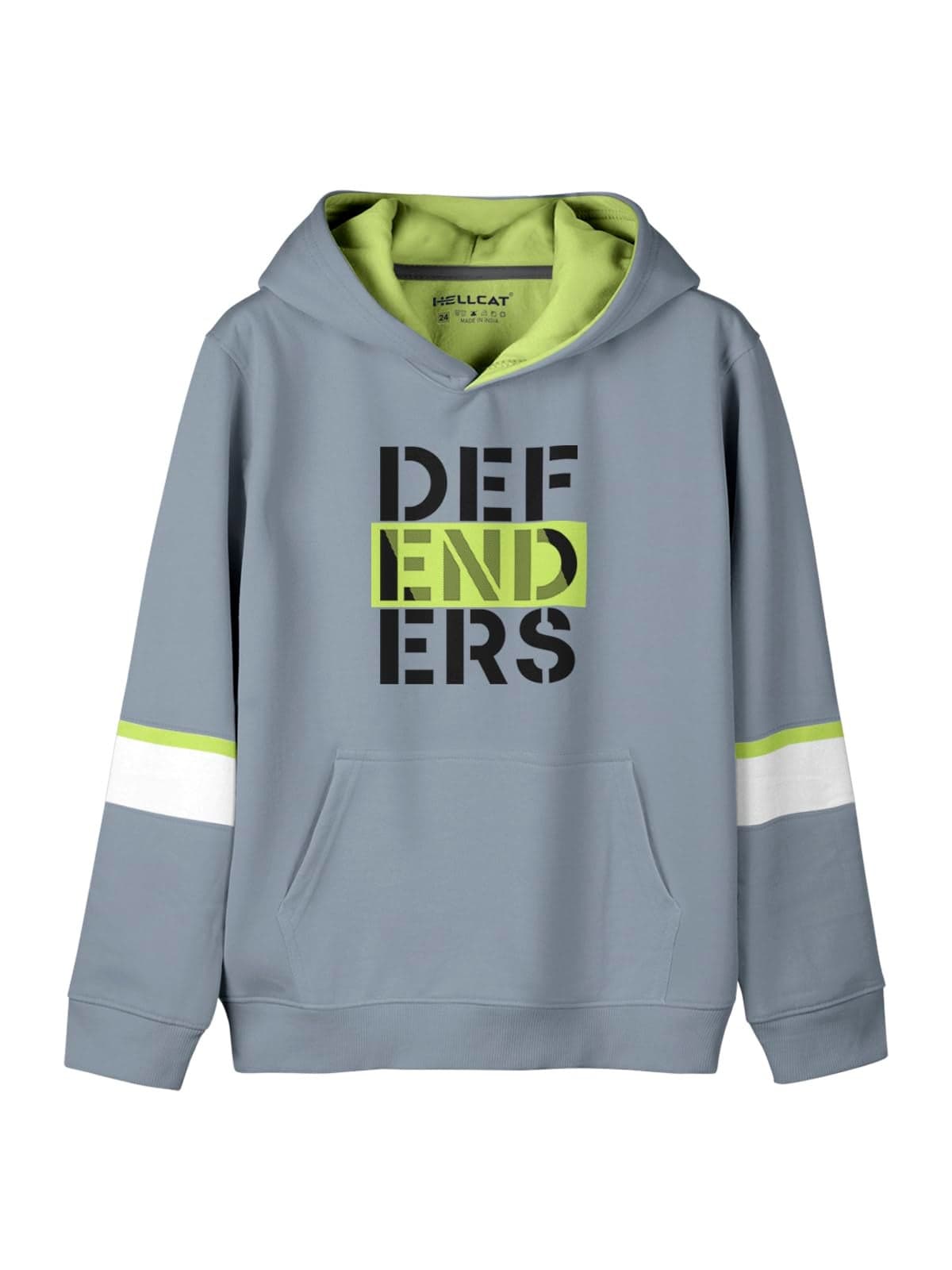 HELLCAT Typography Cotton Blend Hoodie Sweatshirt For Boys, Grey, 15-16 Years - Regular