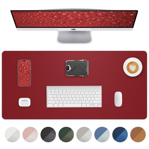 Leather Desk Protector Red Office Mat NonSlip PU Laptop Blotter Waterproof Writing Pad for Office and Home Red 315 x 157