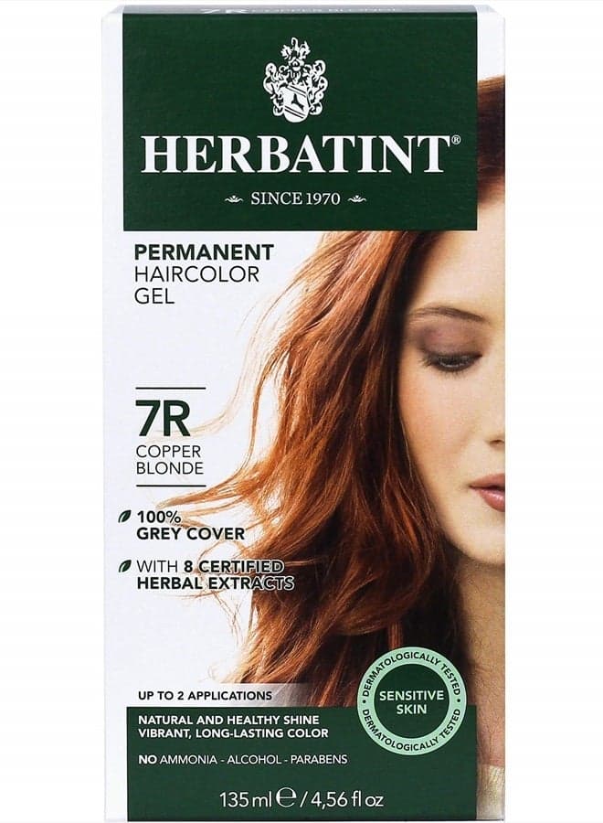 Permanent Haircolor Gel, 7R Copper Blonde, Alcohol Free, Vegan, 100% Grey Coverage - 4.56 oz