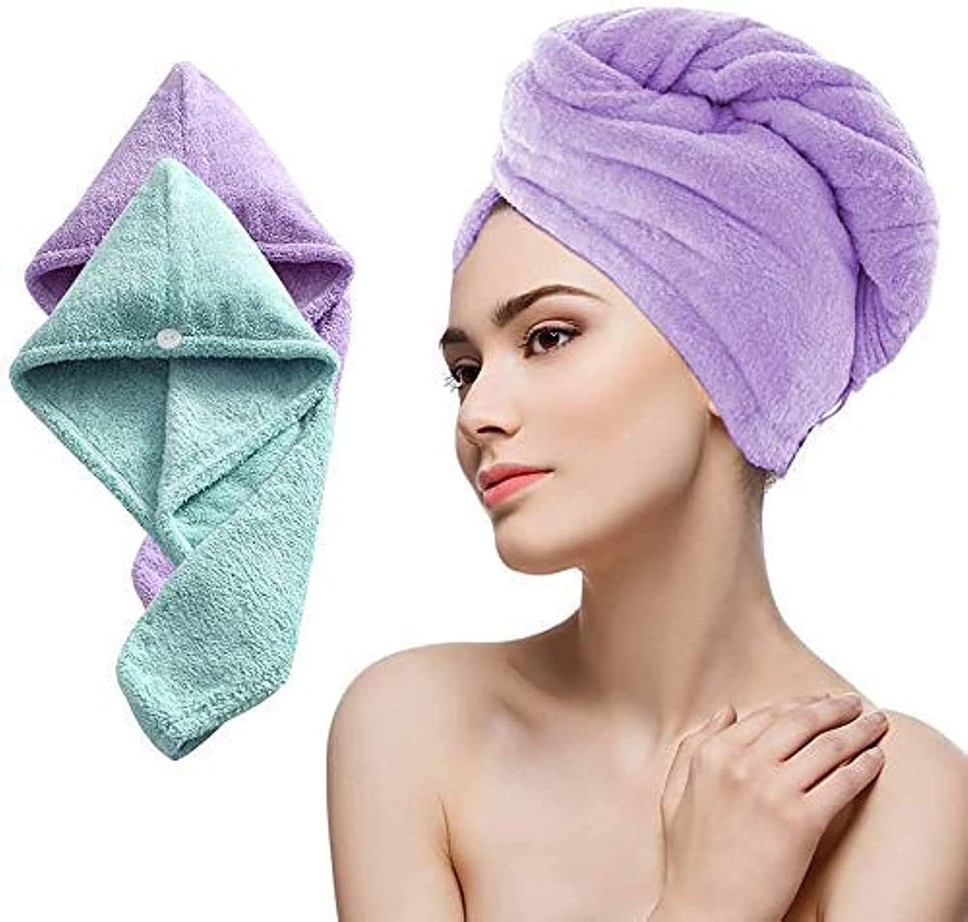 Dhruheer Fast Drying Hair Turban Soft Hair Towel Wrap Ultra Absorbent Hair Wrap Towels for Women Wet Hair Curly Longer Thicker Hair Dry Shower Cap Multicolor 3