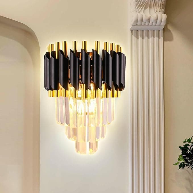 KINIS Black Gold and Crystal Led Wall Light for Living Room, Led Wall Lamp for Bedroom, Led Wall Scone for Home Decoration, Led Wall Lamp for Home Wall, Led Wall Lamp for Home/Resturant/Cafe/Bar/Hotel