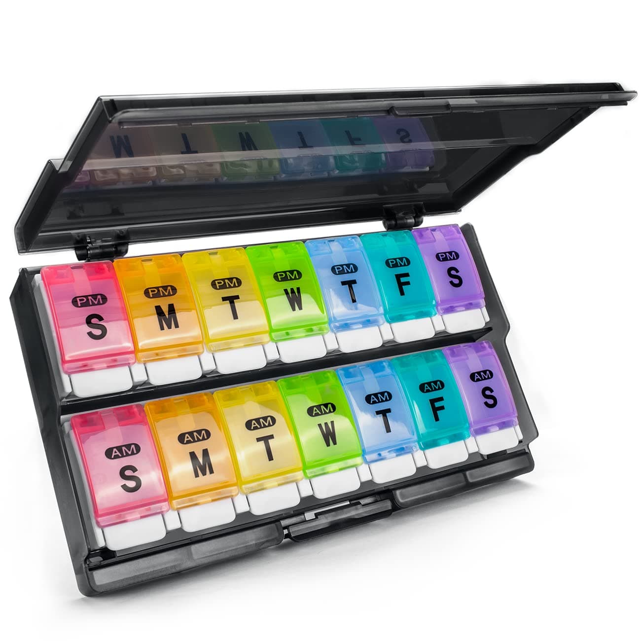 Extra Large Weekly Pill Organizer 2 Times a Day Remtise AmPm Daily Pill Case Medicine Organizer Push Button 7 Day Pill Box for PillsVitaminCod Liver OilSupplements Rainbow