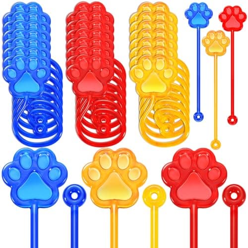JellyArch 48 Pcs Dog Sticky Hands Cartoon Dog Paw Party Favors Stretchy Sticky Hand Toy Birthday Classroom Rewards Carnival Prizes Toy Goodie Bag Stuffer Filler NavyRedYellow