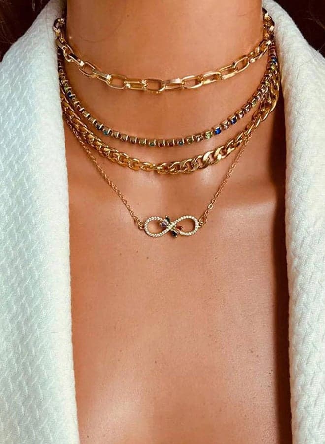 Gold Necklace for Women Layered Choker with Rainbow Beads and Infinity Pendant Jewelry for Daily and Party Wear Ideal Gift for Teen Girls and Wife
