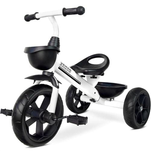 KRIDDO Kids Tricycles Age 24 Month to 4 Years Toddler Kids Trike for 25 to 5 Year Old Gift Toddler Tricycles for 24 Year Olds Trikes for Toddlers Sporty Styling White