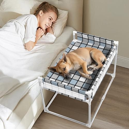 Bedside Window Pet Cat Bed Dog Bed with Guardrail Extension Attached to Human Bed Height Elevated Dogs Cats Window Perch Bedside Dog Cot Sleeper Hammock Furniture Pet Beds 34 x 20 x 24
