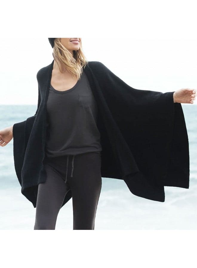 MissShorthair Women's Lightweight Knitted Scarf Poncho Sweater Cape Shawl Versatile Fall Winter Ponchos Wraps black