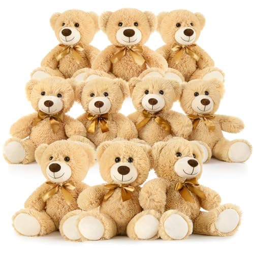 Tezituor Teddy Bears Stuffed Animals Bulk 10 Packs 14 Inch Small Bears Plush for Baby Shower Cute Stuffed Bears Gift for Kids on Christmas Birthday Valentines Light Brown