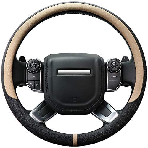 COFIT Breathable Car Steering Wheel Cover 16 inch Auto Universal Leather Wrap Non-Slip Steeringwheel Protector Automotive Interior Accessories, Beige (Suit for 15.5-16 inch)