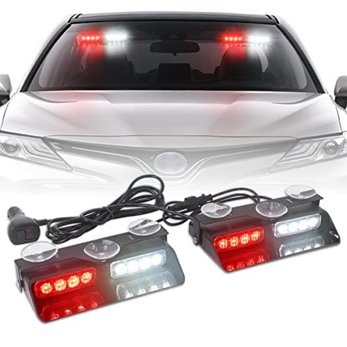 XRIDONSEN 2 in 1 Emergency Dash Lights Red White Volunteer Firefighter Lights Warning Hazard Safety Flashing Law Enforcement Responder Front/Rear Windshield Strobe w/Suction Cups for Vehicles Trucks