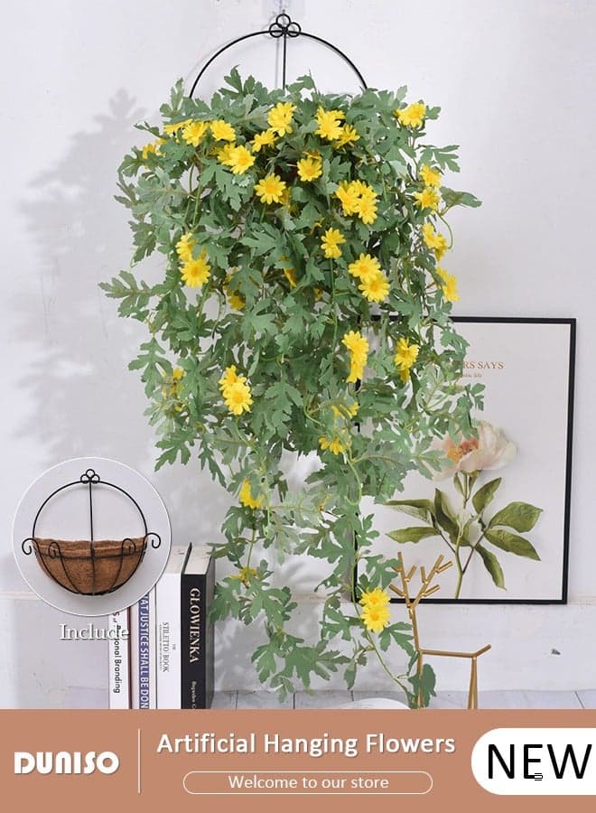 Artificial Vine Silk Flowers, Artificial Hanging Vine Plant with Iron Hanging Basket, Artificial Hanging Vine Flower for Outdoor Indoor Patio Lawn Garden Decor