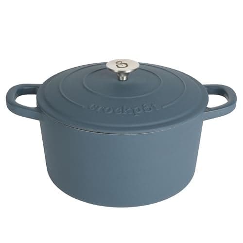 Crock-Pot Artisan 5-Quart Round European Enameled Cast Iron Dutch Oven with Lid – Matte Navy Blue, Durable Oven Safe Cookware