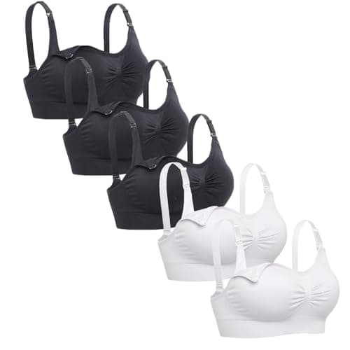Lataly Womens Sleeping Nursing Bra Wirefree Breastfeeding Maternity Bralette Pack of 5 Color Black White Size 2XL