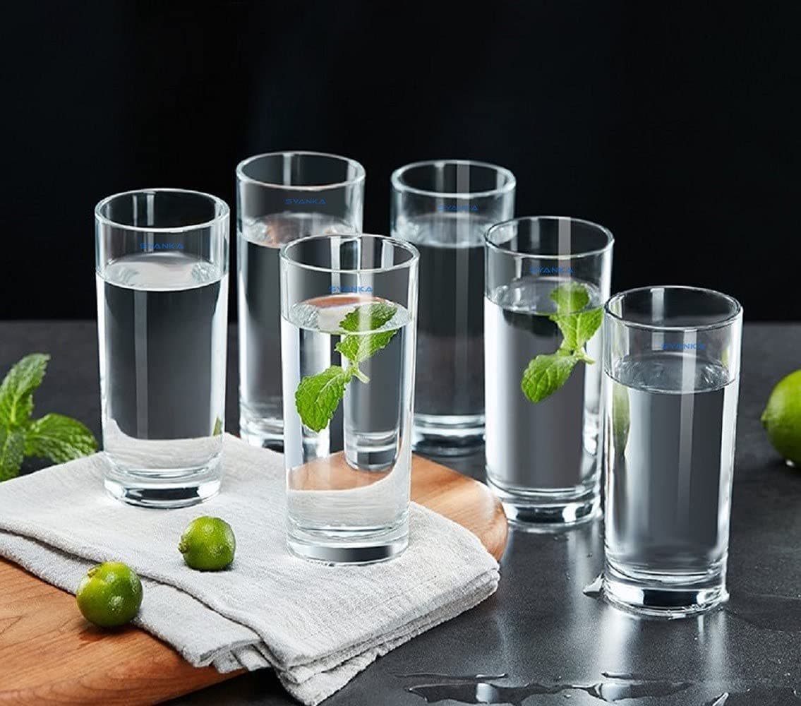SYANKA Italian Premium Water and Juice Glasses Set of 6 Transparent 300ml Drinking Water Glasses Stylish and Crystal Highball Glasses for Water Juice and Cocktails