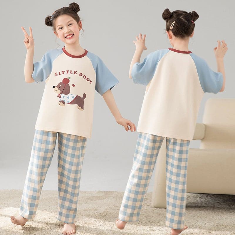 Girls' Pajamas Short-Sleeved Trousers Pure Cotton Kapi Bala Girls' Spring Children'S Home Clothes