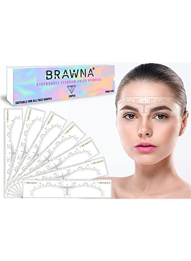 Brawna Eyebrow Ruler Stencil - 120 Pcs Clear Adhesive Eyebrow Shaping, Henna Tinting and Microblading Kit Stencils - Disposable Eyebrow Extensions Shaper Tool for Women - Eyebrow Microblading Supplies