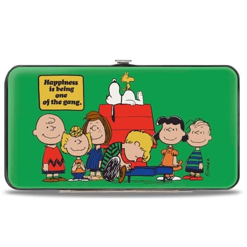 BuckleDown Peanuts Wallet Hinged Peanuts Gang Hapiness Is Being One of the Gang Pose Green Vegan Leather