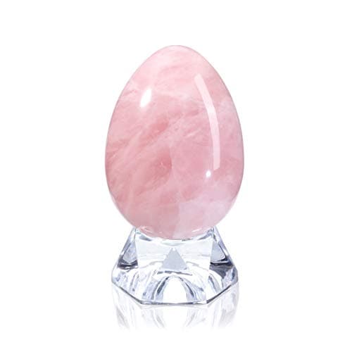 Jovivi Natural Rose Quartz Egg Sphere Sculpture Reiki Healing Crystal Gemstone Ball Divination Figurine with Acrylic Stand for Home Decoration