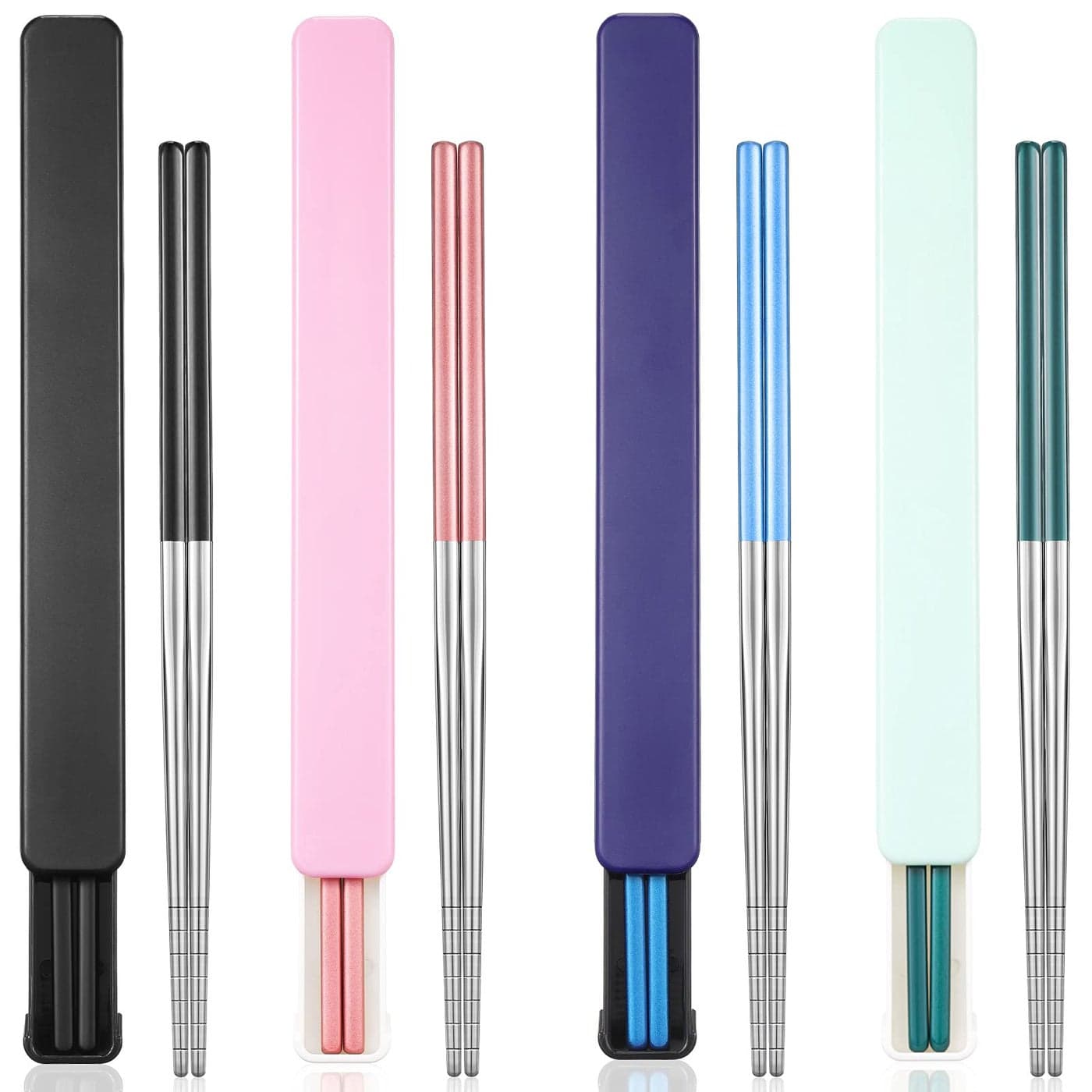 Patelai 4 Pairs Portable Chopsticks with Case Stainless Steel Chopsticks Reusable Portable Utensil for Home Office Camp Travel Bento Box