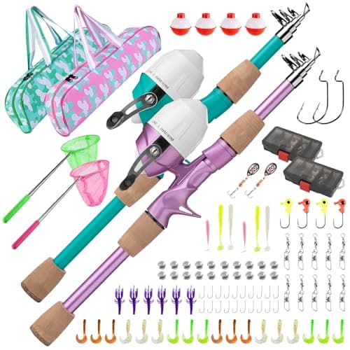 WIDDEN Kids Fishing Pole 2 Pack Portable Telescopic Kids Fishing Poles for Boys and Girls Fishing Rod and Reel Combo Kit with Tackle Box Bag Net Best Fishing Pole for Toddler Youth and Beginners