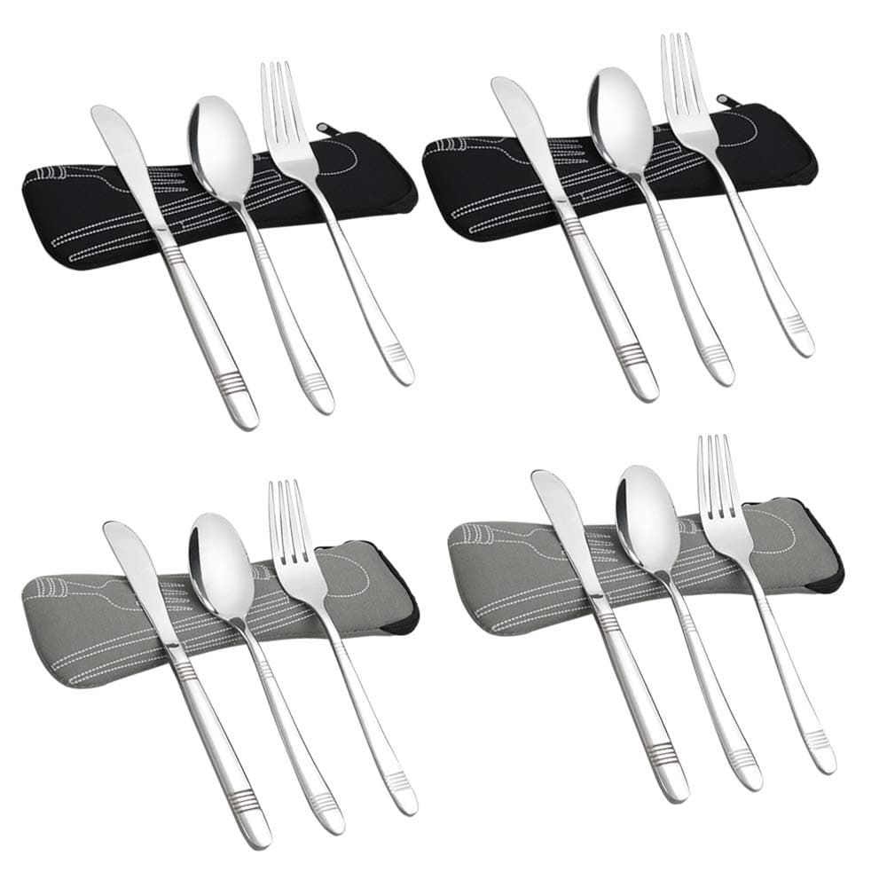 Begale 4Set Stainless Steel Camping Flatware for Student Traveling Knives Forks Spoons with Case