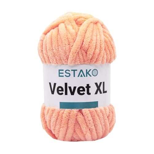 Estako Velvet XL 100 Polyester Super Bulky Weight 6 Chenille Blanket amigurumi Yarn for Crocheting and Knitting 353 Oz 100g 55 Yrds 50m 10215 Peach