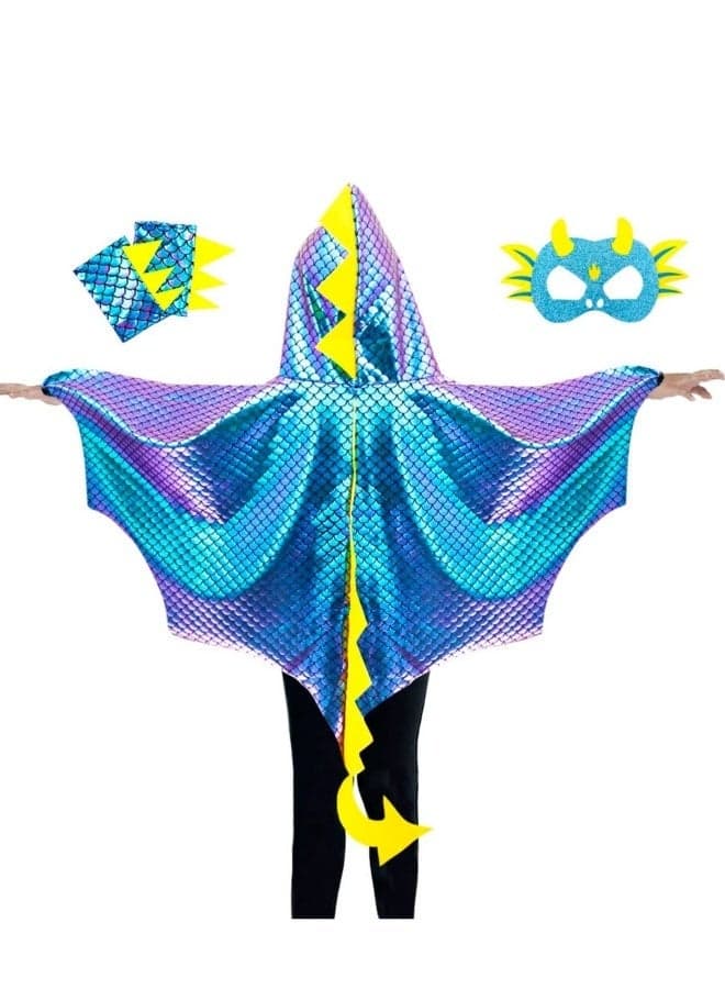 Dragon-Wings-Costume for Kids, Boys Girls Dino Dress-Up Capes, with Dinosaur-Cape and Mask Gloves, Dino Dress-Up Party Gifts Toys, for Birthday Gifts Party Favors (3 Pcs)