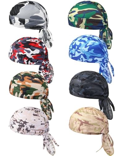 Foaincore 8 Pack Do Rag Skull Caps for Men Sweat Wicking Doo Rags Cooling Helmet Liner Cycling Motorcycle Bandana (Stylish Color,Star Style)