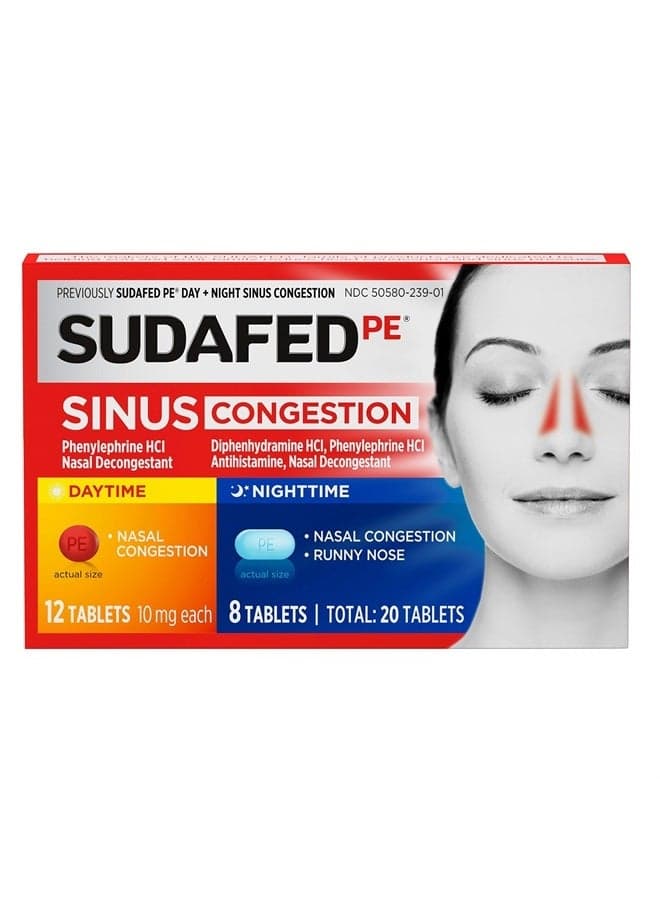 PE Day and Night Sinus Pressure & Congestion Tablets, 20 Count