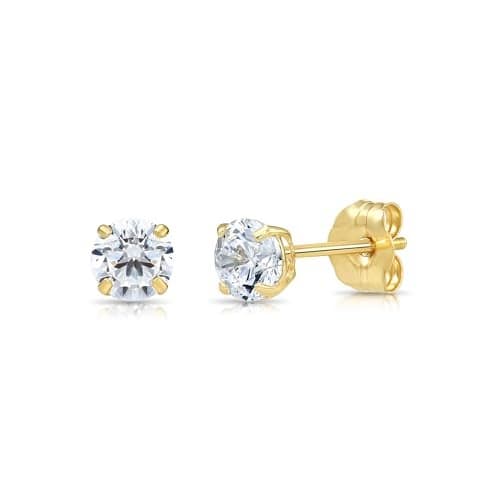 14k Yellow Gold Solitaire Round Cubic Zirconia CZ Stud Earrings with Gold butterfly Pushbacks (3mm)…