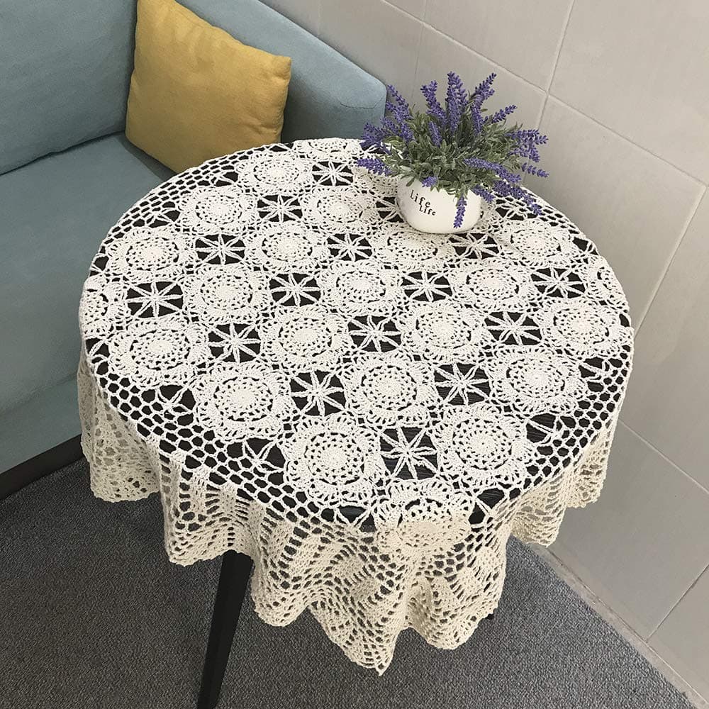 Hetao 100 Cotton Handmade Crochet Square Tablecloth Doilies Lace Table Covers Beige 31 Inch