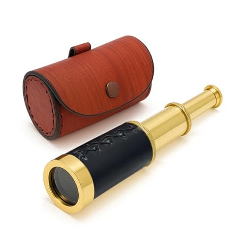 NauticalMart Brass Spyglass Telescope with Leather Case 6 Inch Handheld Pirate Navigation Telescope for Young and Adults Perfect Nautical Collectible and Gift for Adventure Seekers