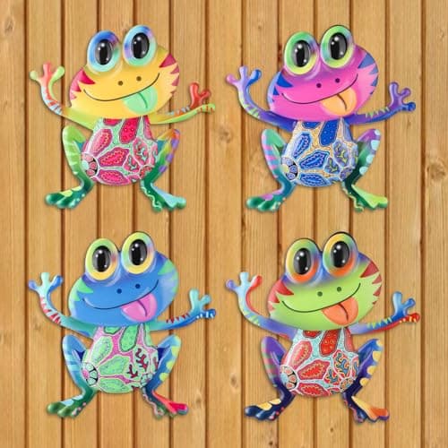 Junware Metal Frog Wall Decor, 4Pcs Frog Iron Wall Art Sculptures Art Frogs Wall Hanging Sculpture Decoration. Outdoor Fence Art for Home Garden, Fence, Patio, Yard, Bedroom Outside Gifts for Adults
