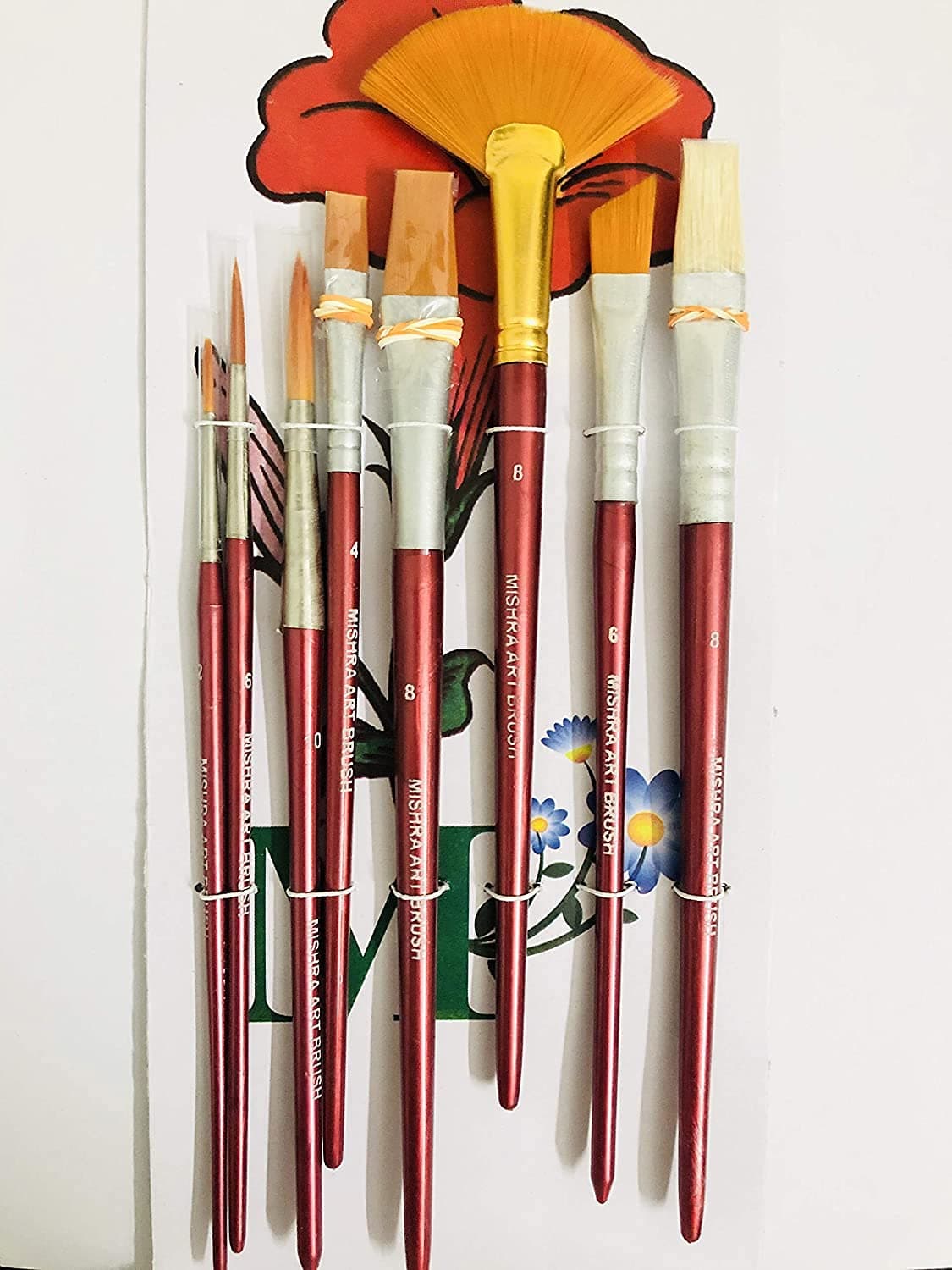 Economical Store 91 Mix Brush Set of 8 Paint Brushes Round2610 Angular6 Fan8 Filbert Flat48 and Hog Brushes8 for Oil and Acrylic Paints DIY Art and Craft Painting Scrapbooking