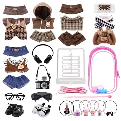 Clothes for Labubu 23piece Clothes and Accessories Set Designed for Labubu Doll Clothes Includes Display Bag Clothes Rack Headphones Camera Glasses Shoes and 6 Mini Accessories Style D