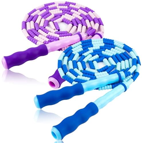 Jump Rope for Kids, Adjustable Jump Ropes for 4 5 6 7 8 10 12, Tangle Free Jumping Rope Age 8-12, Segmented Soft Beaded Skipping Rope for Women Fitness (Blue + Purple)