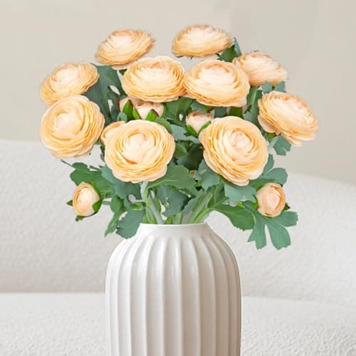 Artificial Ranunculus Flowers with Real Touch StemSilk Ranunculus Flowers Champagne 10pcs